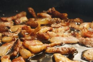 Guanciale bacon fried